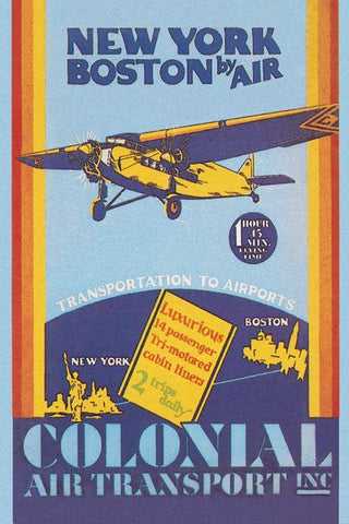 Colonial Air Transport - New York to Boston by Air White Modern Wood Framed Art Print with Double Matting by Unknown