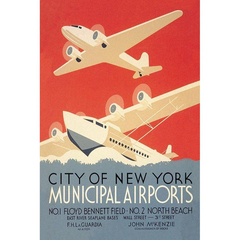 City of New York Municipal Airports (WPA) Black Modern Wood Framed Art Print with Double Matting by Herzog, Harry