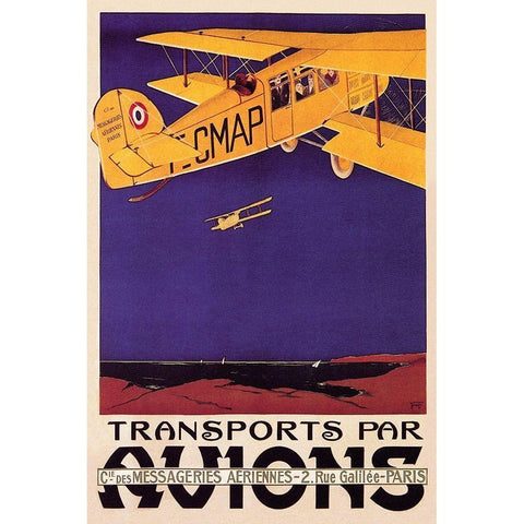 Transports par Avions Gold Ornate Wood Framed Art Print with Double Matting by Money, N R