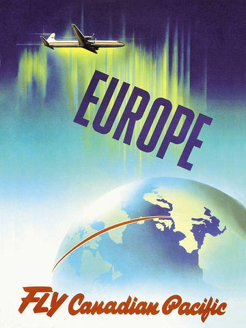 Europe - Fly Canadian Pacific White Modern Wood Framed Art Print with Double Matting by Ewart, P.