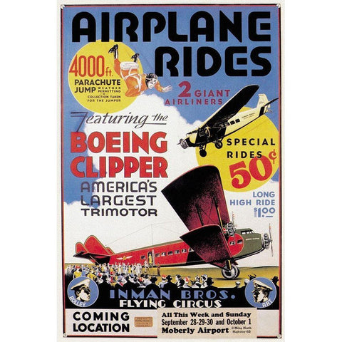 Airplane Rides: Inman Bros. Flying Circus Black Modern Wood Framed Art Print with Double Matting by Unknown