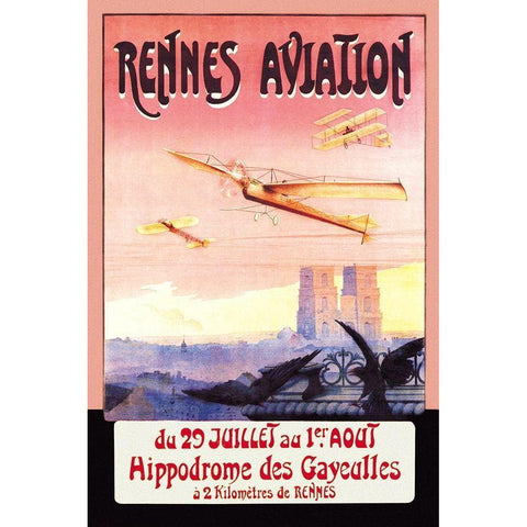 Rennes Aviation Black Modern Wood Framed Art Print with Double Matting by Boursier, F.