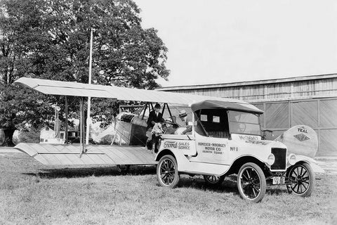 Ford Towing Plane Black Ornate Wood Framed Art Print with Double Matting by Unknown