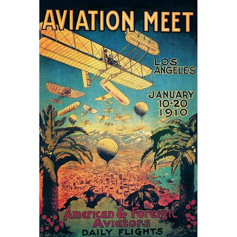 Aviation Meet in Los Angeles Black Modern Wood Framed Art Print with Double Matting by Unknown