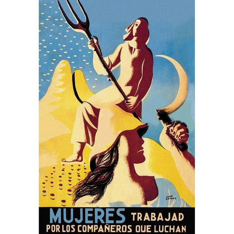 Mujeres Trabajad Por Los Companeros Que Luchan Black Modern Wood Framed Art Print with Double Matting by Unknown