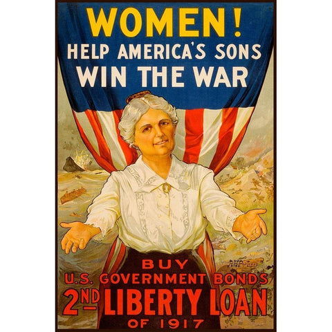 Women! Help Americas Sons Win the War White Modern Wood Framed Art Print by Unknown