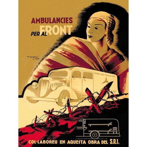 Ambulancies per al Front Black Modern Wood Framed Art Print by Fontsere