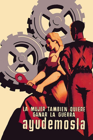 La Mujer Tambien Quiere Ganar La Guerra Ayudemosla Black Ornate Wood Framed Art Print with Double Matting by Unknown
