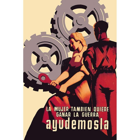 La Mujer Tambien Quiere Ganar La Guerra Ayudemosla Black Modern Wood Framed Art Print by Unknown