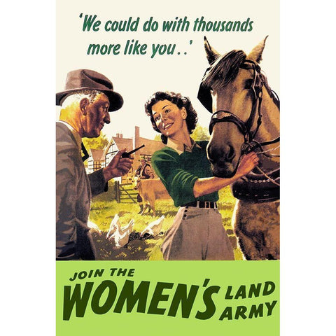 Join the Womens Land Army Gold Ornate Wood Framed Art Print with Double Matting by Cross