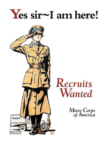 Recruits Wanted: Motor Corps of America Black Ornate Wood Framed Art Print with Double Matting by Penfield, Edward