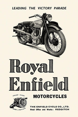Royal Enfield Motorcycles: Leading the Victory Parade White Modern Wood Framed Art Print with Double Matting by Unknown