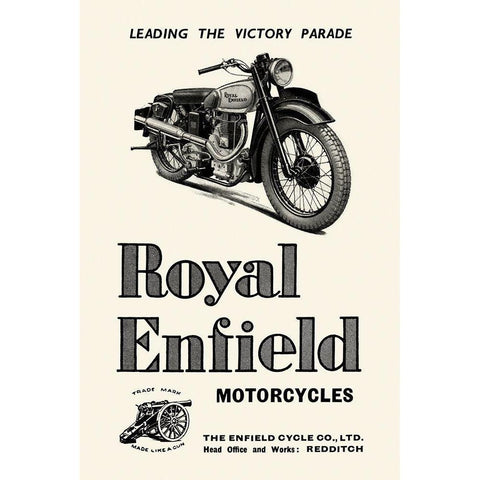 Royal Enfield Motorcycles: Leading the Victory Parade Black Modern Wood Framed Art Print by Unknown