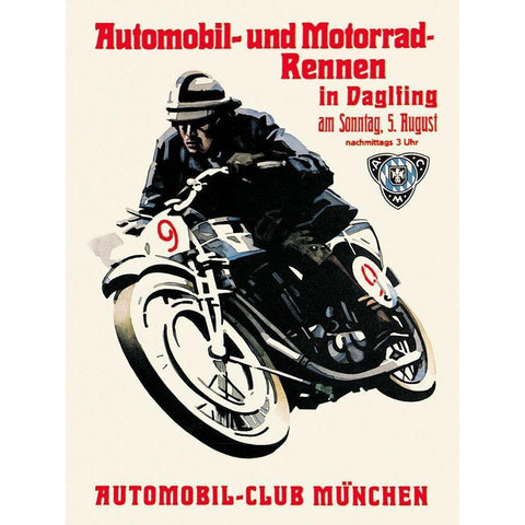 Automobile and Motorcycle Race - Munich Black Modern Wood Framed Art Print by Unknown