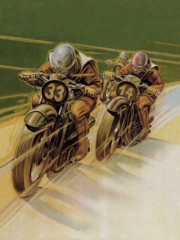 Motorcycle Racing Black Ornate Wood Framed Art Print with Double Matting by Klokein