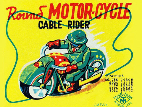 Round Motor-cycle Cable Rider Black Ornate Wood Framed Art Print with Double Matting by Unknown