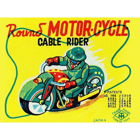 Round Motor-cycle Cable Rider Black Modern Wood Framed Art Print by Unknown