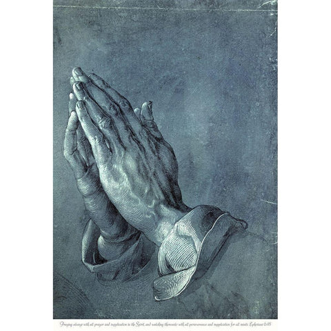 Praying Hands with Verse Gold Ornate Wood Framed Art Print with Double Matting by Durer, Albrecht