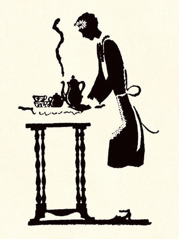 Maid Prepares Hot and Steaming Coffee White Modern Wood Framed Art Print with Double Matting by Parrish, Maxfield