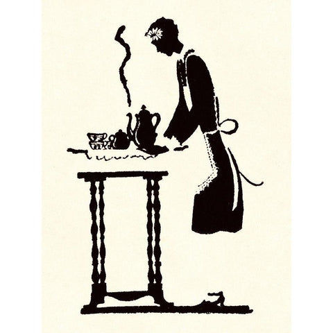 Maid Prepares Hot and Steaming Coffee White Modern Wood Framed Art Print by Parrish, Maxfield