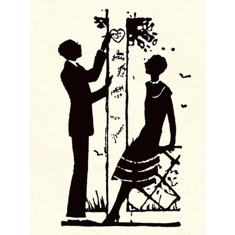 Suitor Pulls a Heart From a Trellis White Modern Wood Framed Art Print by Parrish, Maxfield