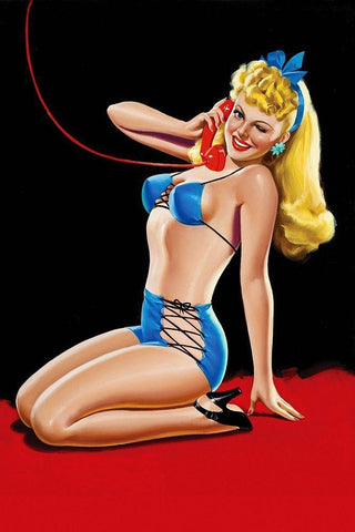 Eyeful Magazine: Pin up in Blue Bikini Black Ornate Wood Framed Art Print with Double Matting by Driben, Peter