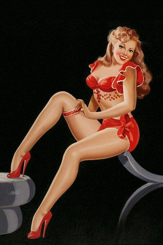 Eyeful Magazine: Pinup in Red Black Ornate Wood Framed Art Print with Double Matting by Driben, Peter