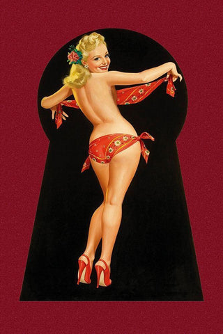 Whisper Magazine: Keyhole Pinup with Bandana Black Ornate Wood Framed Art Print with Double Matting by Driben, Peter