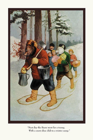 Teddy Roosevelts Bears: The Snow-Shoe Club White Modern Wood Framed Art Print with Double Matting by Culver, R.K.