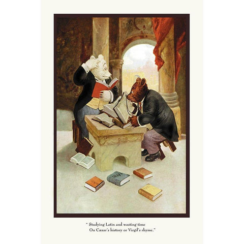 Teddy Roosevelts Bears: Teddy B and Teddy G Studying Latin White Modern Wood Framed Art Print by Culver, R.K.