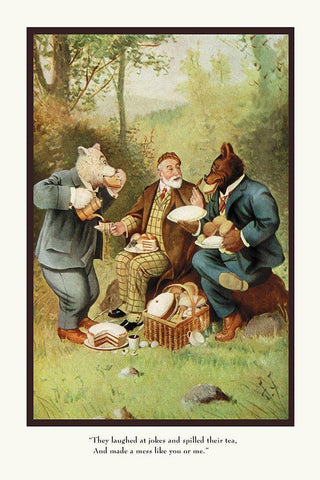 Teddy Roosevelts Bears: Teddy B and Teddy G at a Picnic White Modern Wood Framed Art Print with Double Matting by Culver, R.K.