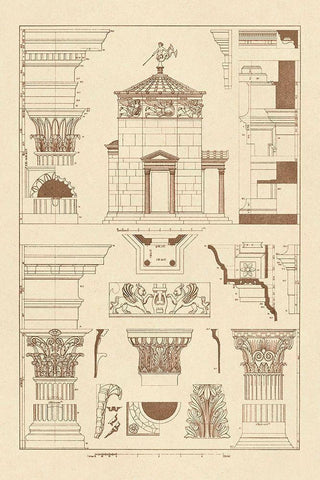 Tower of the Winds and Stoa of Hadrian Black Ornate Wood Framed Art Print with Double Matting by Buhlmann, J.