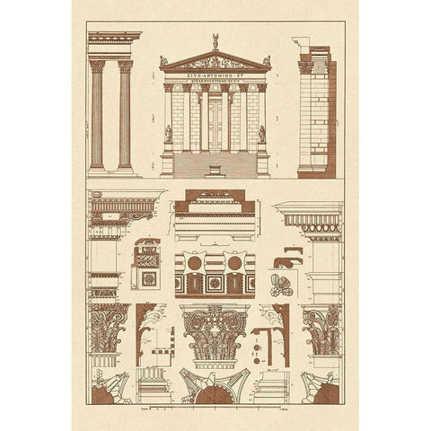 Temples of Antonius, Castor and Mars Black Modern Wood Framed Art Print by Buhlmann, J.