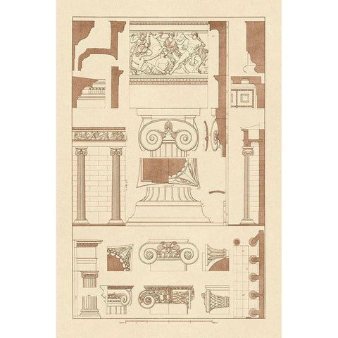 Ionic Capitals Black Modern Wood Framed Art Print with Double Matting by Buhlmann, J.