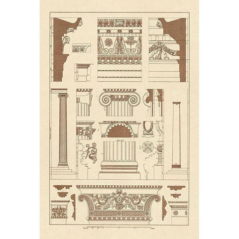 Entablatures and Capitals Gold Ornate Wood Framed Art Print with Double Matting by Buhlmann, J.