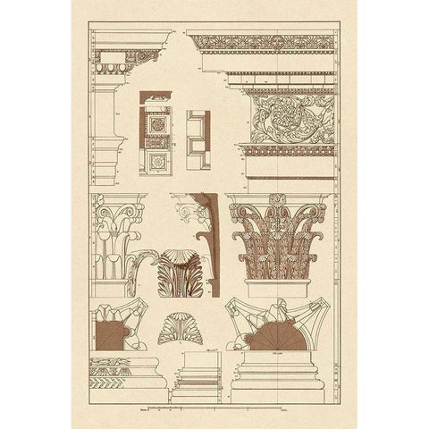 Entablatures, Capitals and Bases Gold Ornate Wood Framed Art Print with Double Matting by Buhlmann, J.