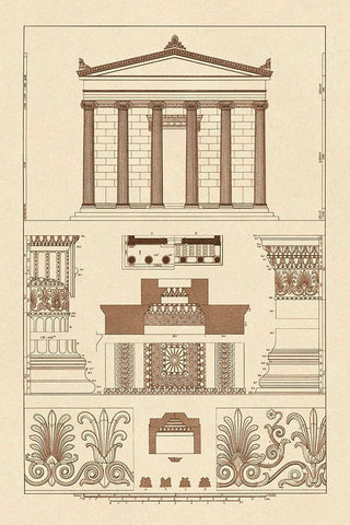 Portico, Coffer and Palmette-Ornament Black Ornate Wood Framed Art Print with Double Matting by Buhlmann, J.