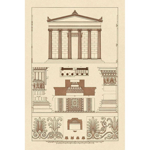 Portico, Coffer and Palmette-Ornament Black Modern Wood Framed Art Print by Buhlmann, J.