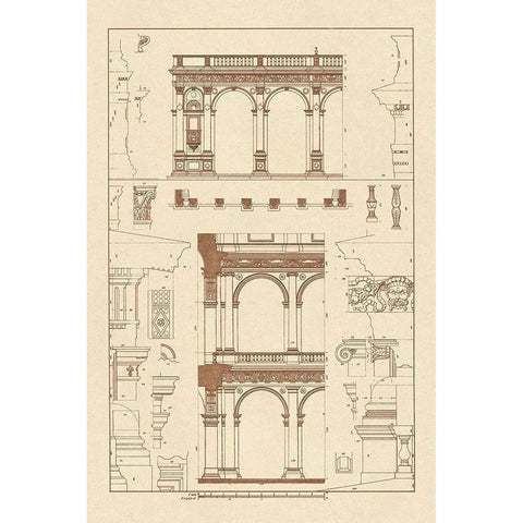 Porch of the Cathedral of Spoleto and Arcade from Palazzo Farnese Black Modern Wood Framed Art Print with Double Matting by Buhlmann, J.