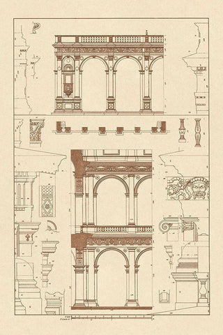 Porch of the Cathedral of Spoleto and Arcade from Palazzo Farnese Black Ornate Wood Framed Art Print with Double Matting by Buhlmann, J.