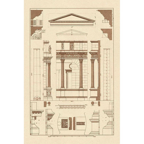 Pediment of Temple at Assisi Black Modern Wood Framed Art Print with Double Matting by Buhlmann, J.