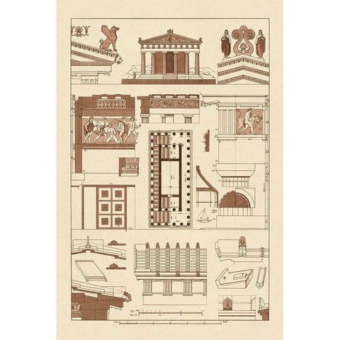 Temple of Athene and Theseus, Polychrome White Modern Wood Framed Art Print by Buhlmann, J.