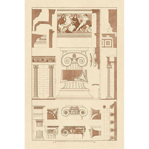 Ionic Orders and Capitals, Polychrome Gold Ornate Wood Framed Art Print with Double Matting by Buhlmann, J.