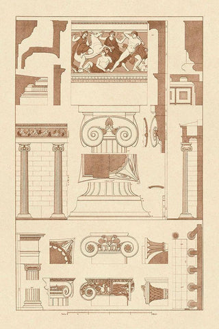 Ionic Orders and Capitals, Polychrome Black Ornate Wood Framed Art Print with Double Matting by Buhlmann, J.
