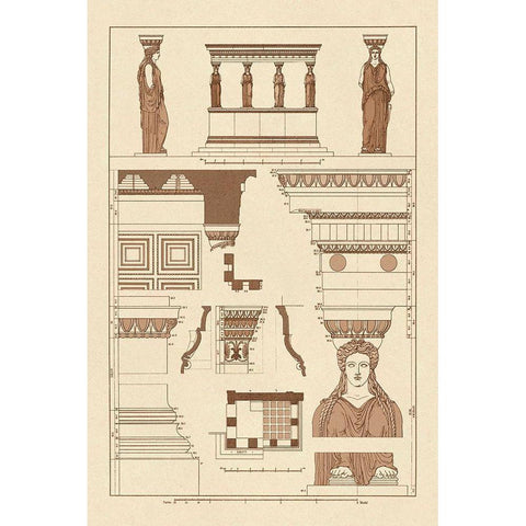 Porch of Caryatids, Polychrome Black Modern Wood Framed Art Print by Buhlmann, J.