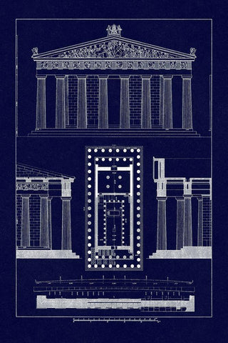 The Parthenon at Athens (Blueprint) Black Ornate Wood Framed Art Print with Double Matting by Buhlmann, J.