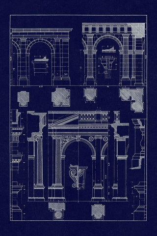 Arcades (Blueprint) White Modern Wood Framed Art Print with Double Matting by Buhlmann, J.