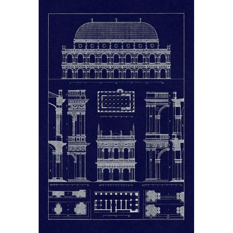 Basilica at Vicenza and Library of St. Marks at Venice (Blueprint) Gold Ornate Wood Framed Art Print with Double Matting by Buhlmann, J.
