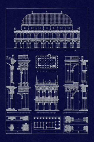 Basilica at Vicenza and Library of St. Marks at Venice (Blueprint) White Modern Wood Framed Art Print with Double Matting by Buhlmann, J.