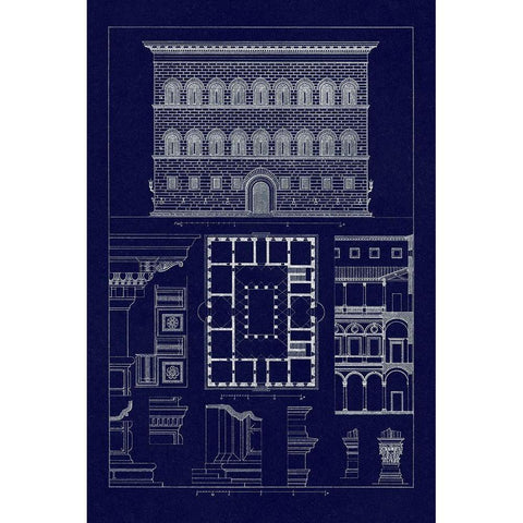 Palazzo Strozzi at Florence (Blueprint) Black Modern Wood Framed Art Print by Buhlmann, J.